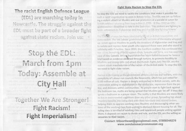Anti-EDL march advertising leaflet